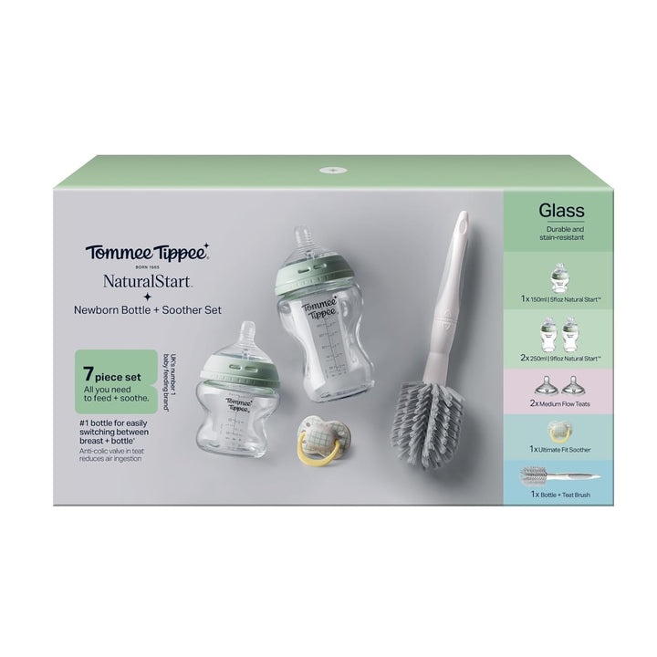 Tommee Tippee Babyflaschen aus Glas, Closer to Nature Newborn Starterset, Natürlich Geformter Trinks