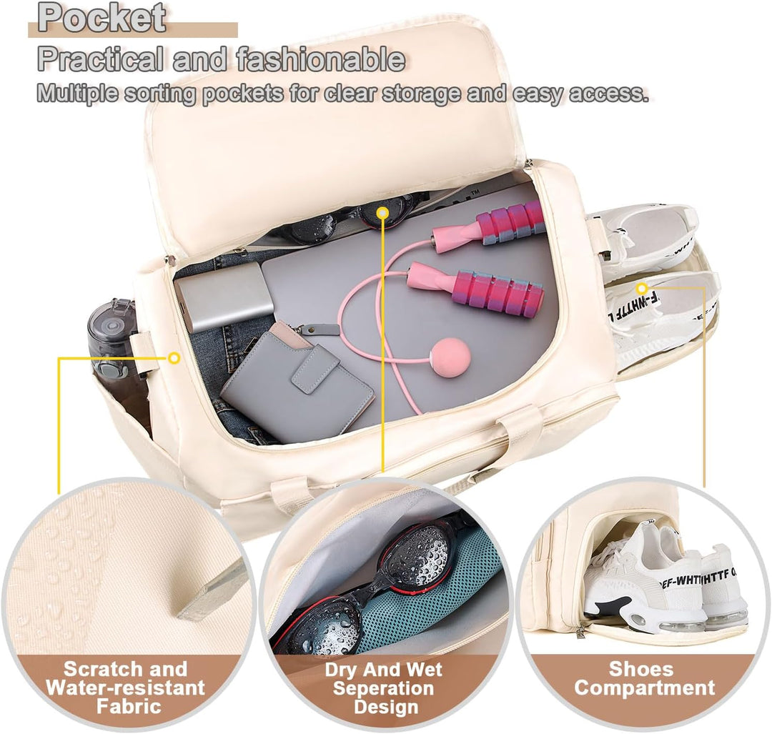FIORETTO 35L Damen Sporttasche Faltbare Reisetasche mit Schuhfach und Nassfach, Wasserabweisende Wee