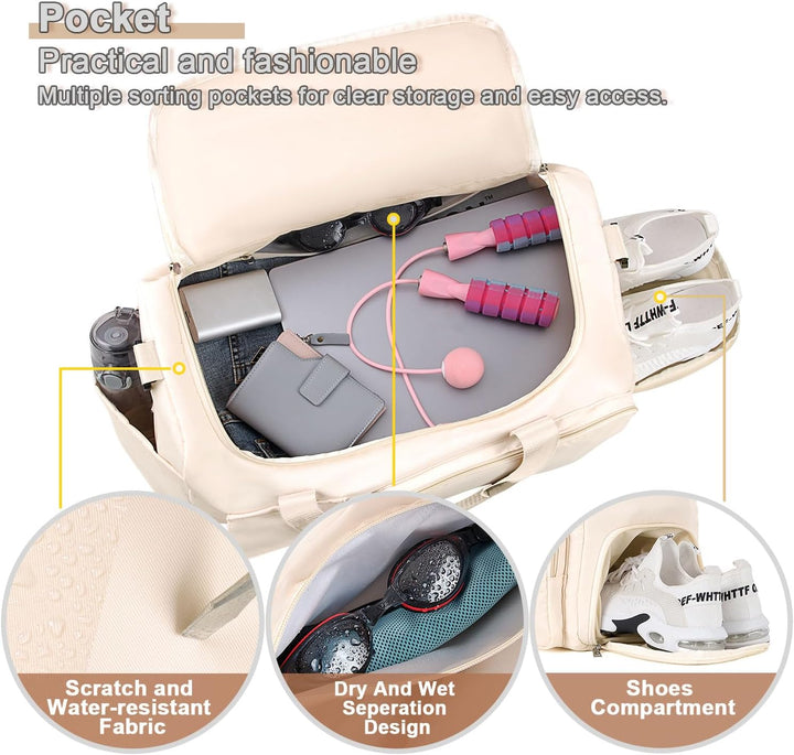 FIORETTO 35L Damen Sporttasche Faltbare Reisetasche mit Schuhfach und Nassfach, Wasserabweisende Wee