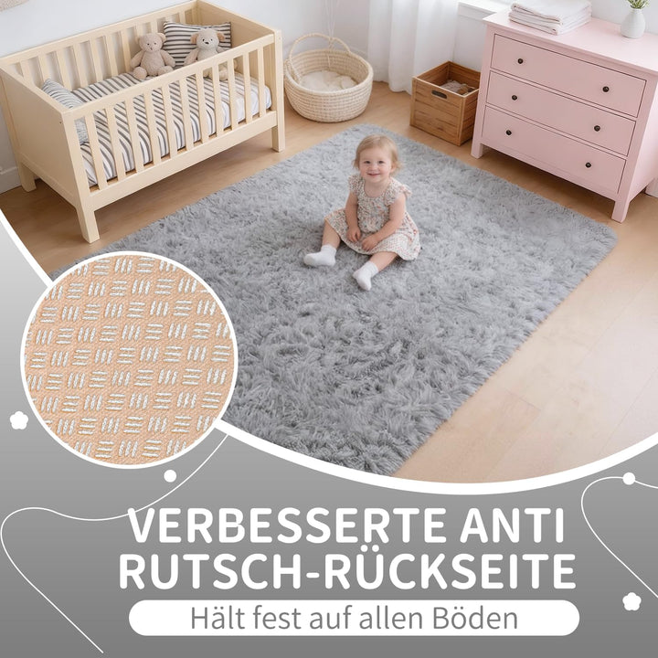 VOFUSHON Wohnzimmer Hochflor Teppich,Shaggy Flur Läufer Teppich Modern Flauschiger Weich Teppich Gro