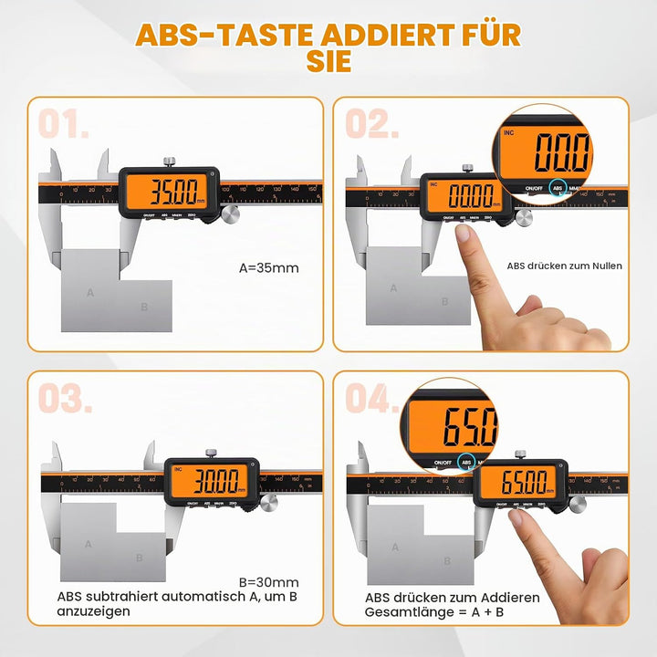 HARDELL Digital Caliper, Rechargeable Digital Caliper with Large Orange Screen - Anti-Glare LCD &amp; AB
