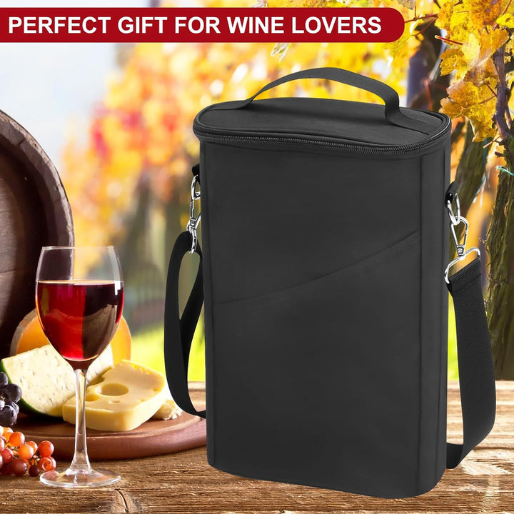 Kühltasche für 2 Flaschen, Flaschentasche Weinkühler 1.5L, 21.5x34cm Isolierter Wein Eisbeutel mit V