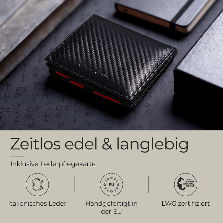 Jaimie Jacobs Flap Boy AirTag Edition Magic Wallet mit Münzfach Echtleder (Carbon mit Rot), Carbon m
