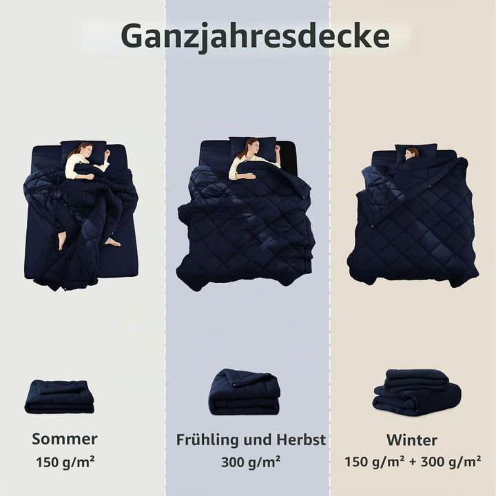 WAVVE Bettdecke 240x220 4 Jahreszeiten 2 teilig Dunkelblau - Sommerdecke 240x220cm 150gsm+Ganzjahres