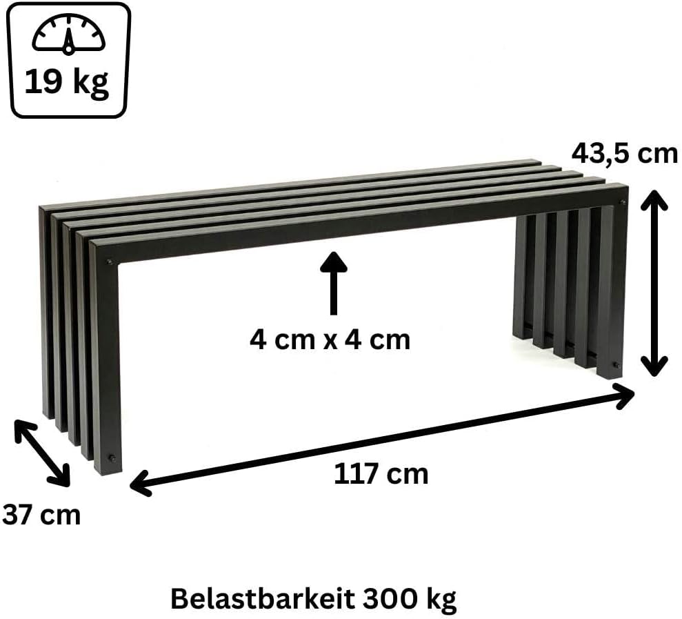 DanDiBo Gartenbank Metall Massiv Wetterfest Schwarz 120 cm Sitzbank Modern 96245 Parkbank Eisen Bank