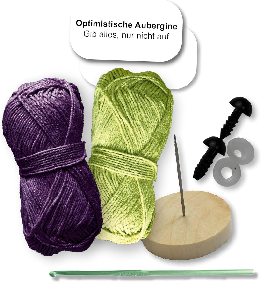 Emotional Support Veggies Häkelset Aubergine: Anleitung, Misch-Garn in 2 Farben, Stickgarn, Füllwatt