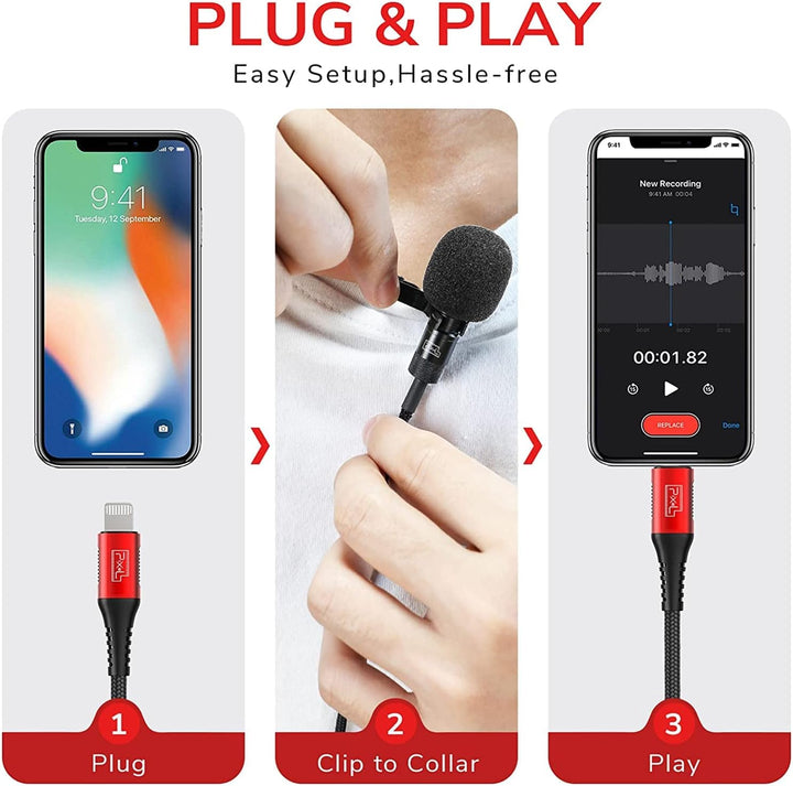 Pixel Apple Lightning Lavalier Mikrofon für iPhone/iPad/iPod Kompatibel mit iPhone 13/12/11/X/XS/XR/