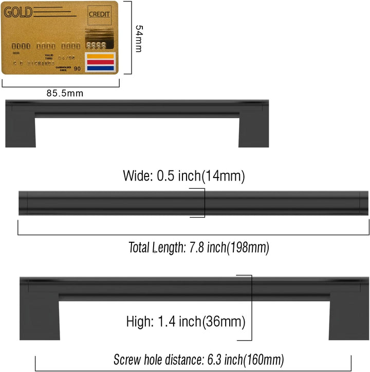 Amerdeco 10 Stück Möbelgriffe Edelstahl Schwarz 160mm Lochabstand Schrankgriffe für Küche, Schublade