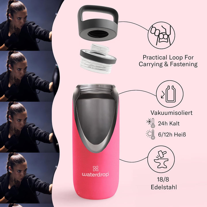 waterdrop® All Purpose Thermosflasche 600ml. isolierte Edelstahl Trinkflasche. 24h kalt - 6h/12h hei