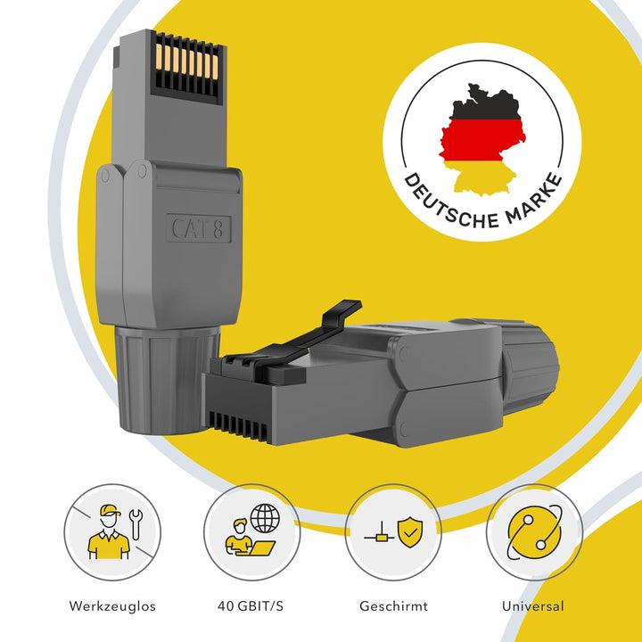 RedStar24 RJ45 Stecker Werkzeuglos CAT 7 CAT 8 Netzwerkstecker für Verlegekabel CAT8 CAT7 CAT6a LSA