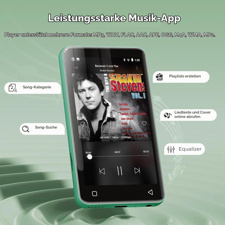 innioasis 16 GB MP3-Player mit Bluetooth und WLAN, MP3-Player, Apple Music, 4 Zoll Touchscreen, Andr