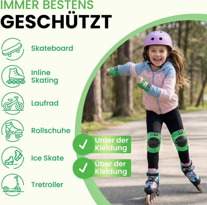 Schützer Inliner Kinder Set 3-12 Jahre [6er Set] mit Knieschoner, Ellenbogenschoner und Handschoner