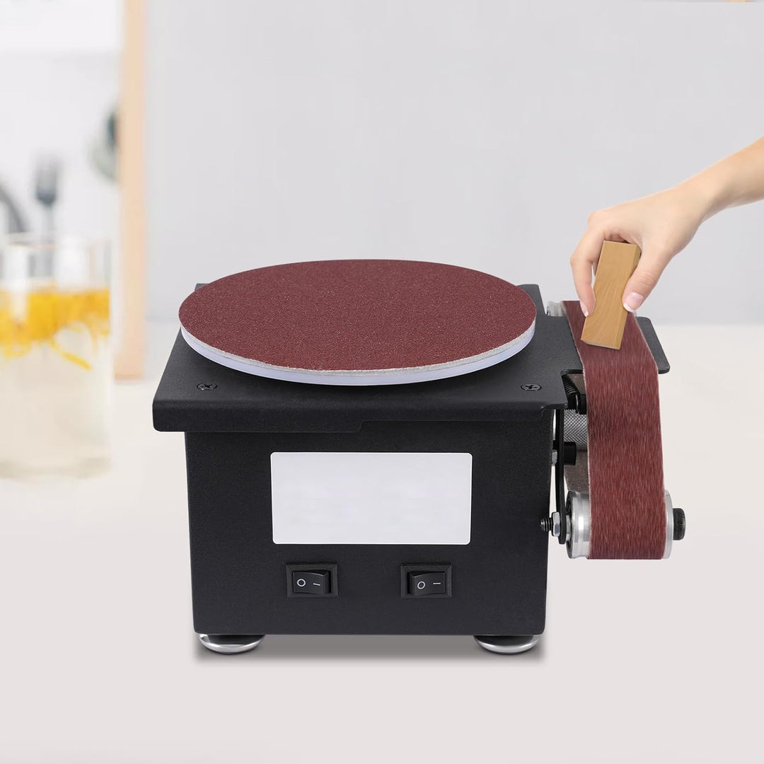 Bandschleifer 100W, 7 Stufen Band Tellerschleifer, 150mm Schleifscheibe | Tisch Scheibenschleifer mi
