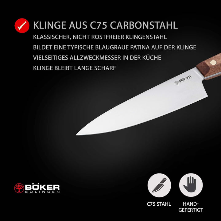 BÖKER SOLINGEN® Cottage-Craft - scharfes Profi Chefmesser klein 16 cm aus Carbonstahl - handgemachte