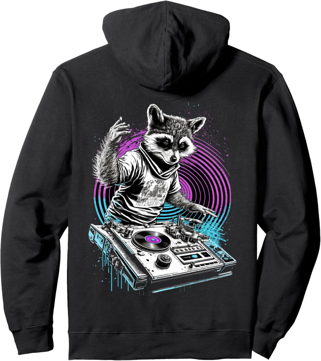 Backprint Synthwave Party Retrowave Waschbären DJ Festival Pullover Hoodie