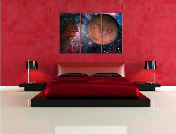 Pixxprint Mars im Weltall / 3-Teilig/Gesamtmass 120cm Leinwandbild bespannt auf Holzrahmen/Wandbild