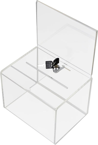 HMF 46913 Acryl Spendenbox abschliessbar | 21,5 x 16 x 16 cm | DIN A5 Blatteinschub | Transparent, D