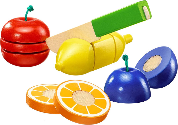 Selecta 62070 Obstsalat, Klett und Schneidespielzeug aus Holz, 11 Teile, Küchen-Spielzeugset, Mehrfa