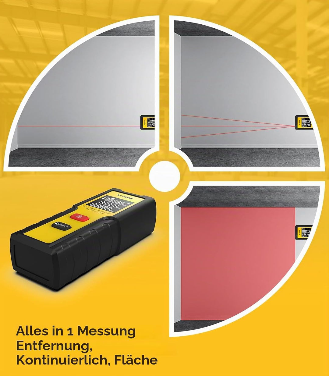 Laser Entfernungsmesser | REVASRI Digital Entfernungsmesser | Einfache Bedienung|Reichweite 50m | Mi