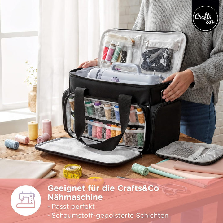 Crafts&Co® Nähmaschinentasche mit Stabilen Tragegriffen | Transporttasche für Nähmaschine mit Prakti