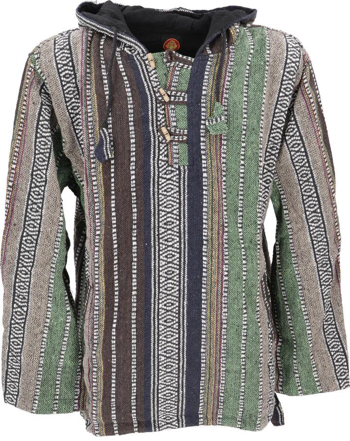 GURU SHOP Goa Kapuzenshirt, Baja Hoodie, Style Kapuzenpullover, Herren, Baumwolle, M Grün