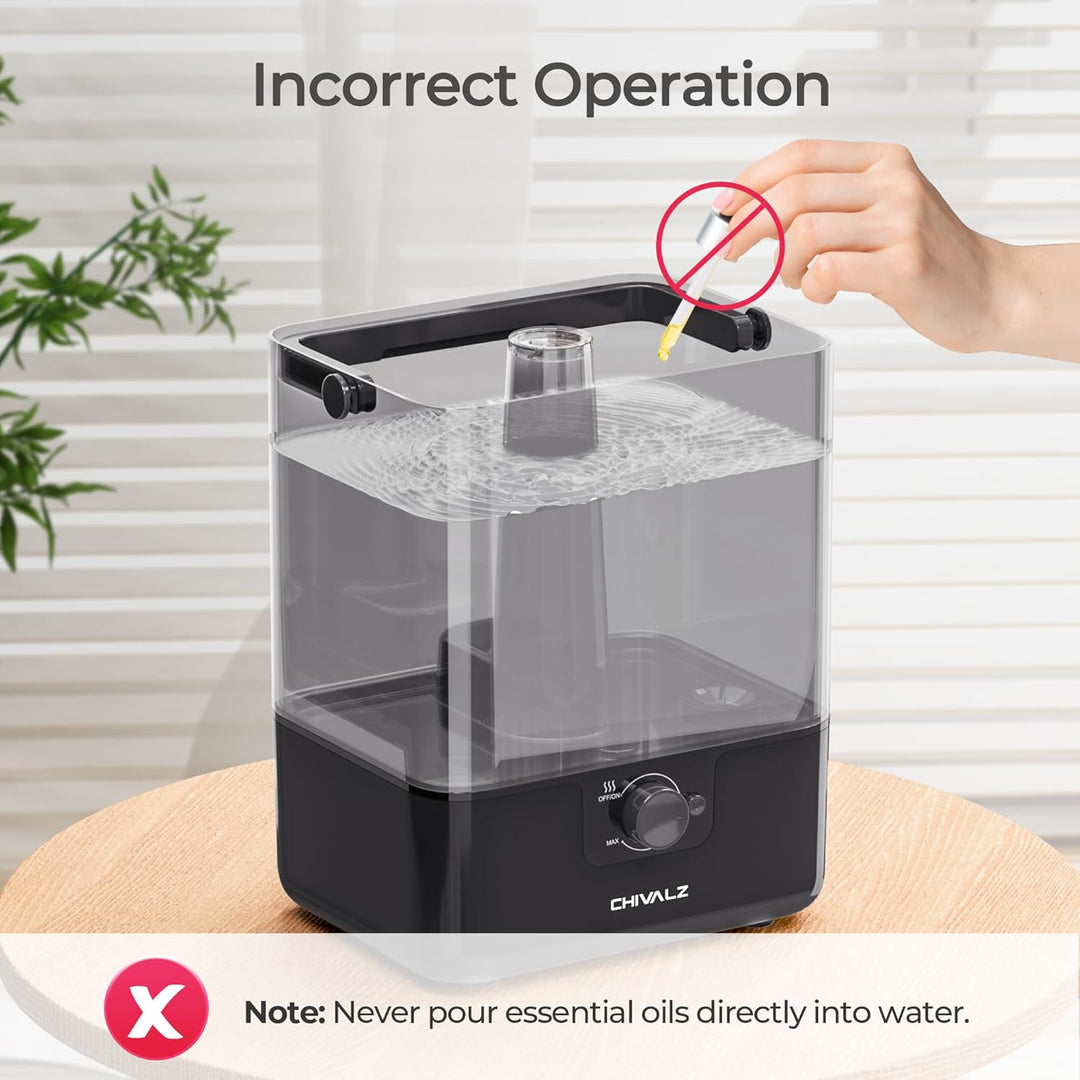 CHIVALZ Top Fill Humidifier for Large Rooms, 6 L, with Night Light, 360° Rotating Nozzle Humidifier,