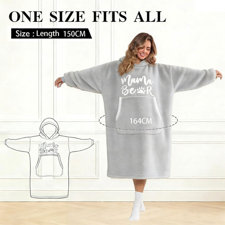 Oversized Hoodie Decke Geschenk für Mama Grau Lang, Grau Lang