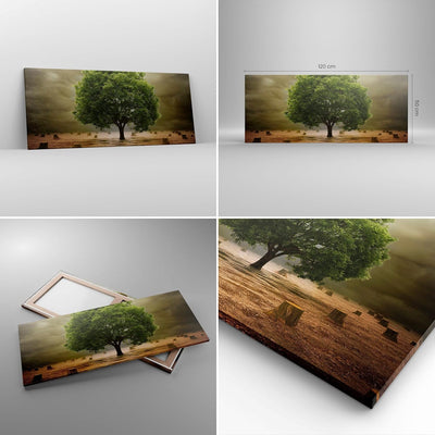 Wandbilder Dekoration Wohnzimmer Baum Feld Umwelt Panorama Bilder auf Leinwand 120x50cm Leinwandbild