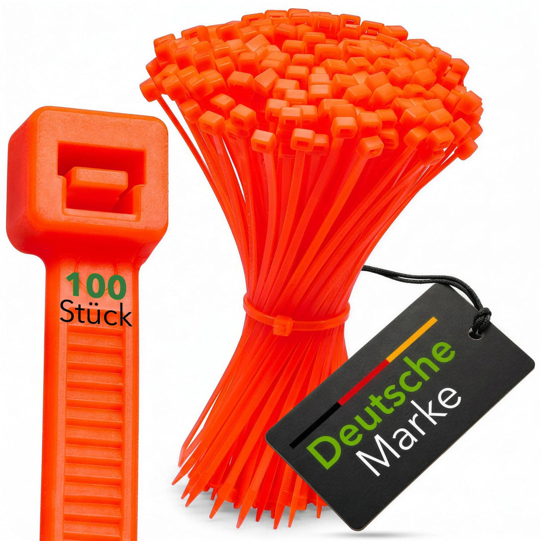 BeBo Kabelbinder Neon Orange 7.8 x 365 mm I 100 Stück I Wetterfest & Stabil für Innen- & Aussenberei