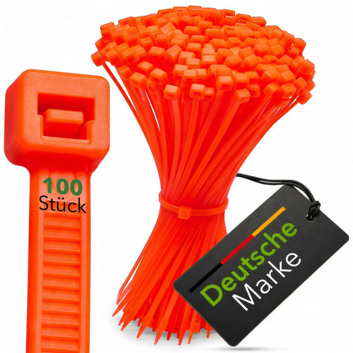 BeBo Kabelbinder Neon Orange 7.8 x 365 mm I 100 Stück I Wetterfest & Stabil für Innen- & Aussenberei