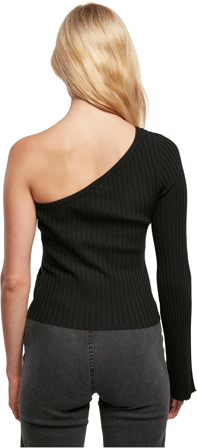 Urban Classics Damen Ladies Short Rib Knit One Sleeve Sweater Sweatshirt XS Schwarz, XS Schwarz