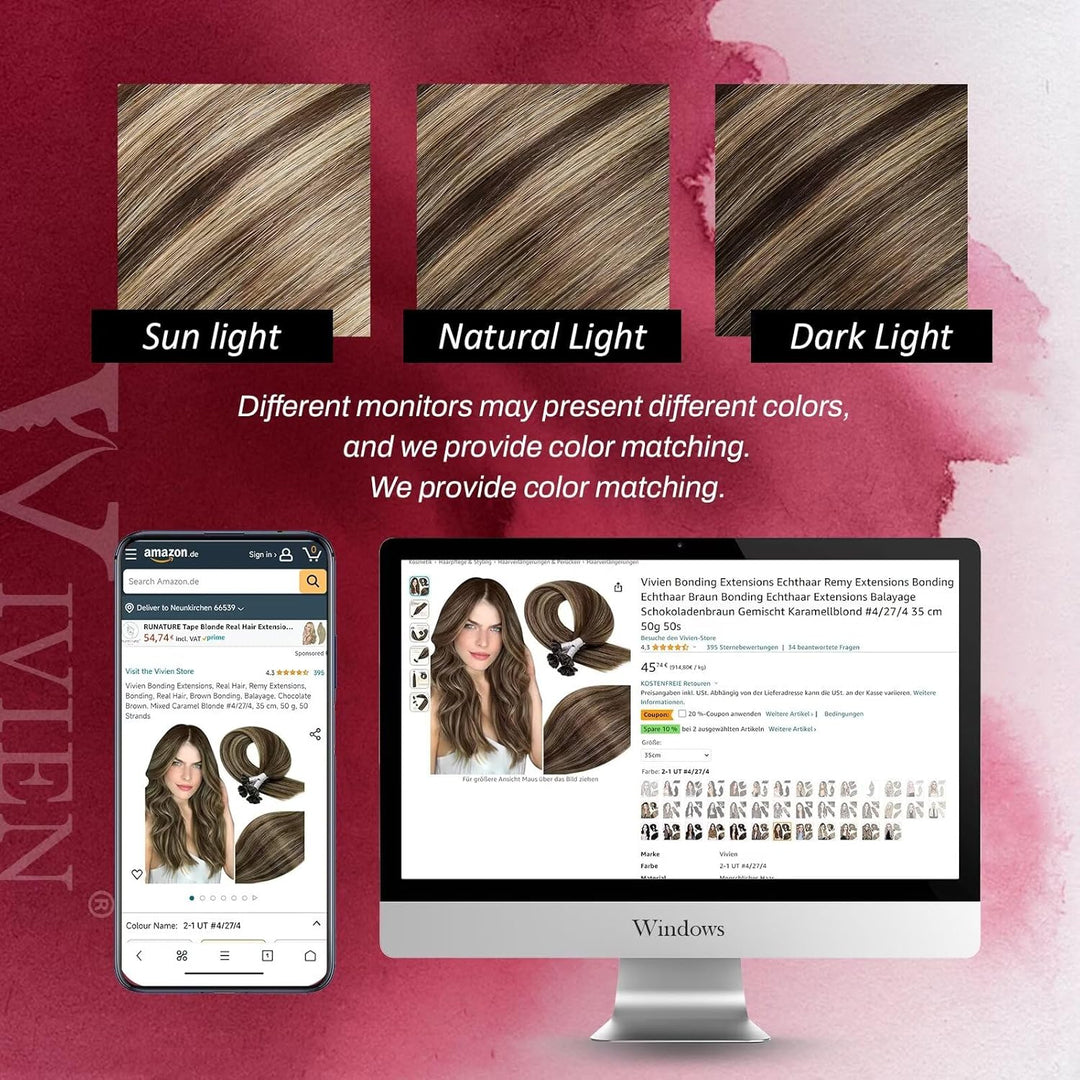 Vivien Bonding Extensions Echthaar Balayage Braun 50 cm Natürlich U Tip Extensions Echthaar Ombre Br