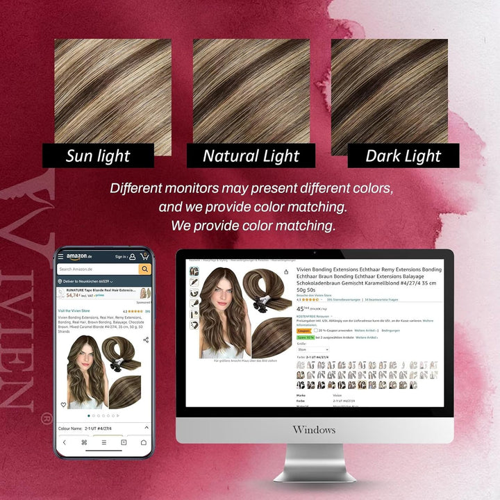 Vivien Bonding Extensions Echthaar Balayage Braun 50 cm Natürlich U Tip Extensions Echthaar Ombre Br