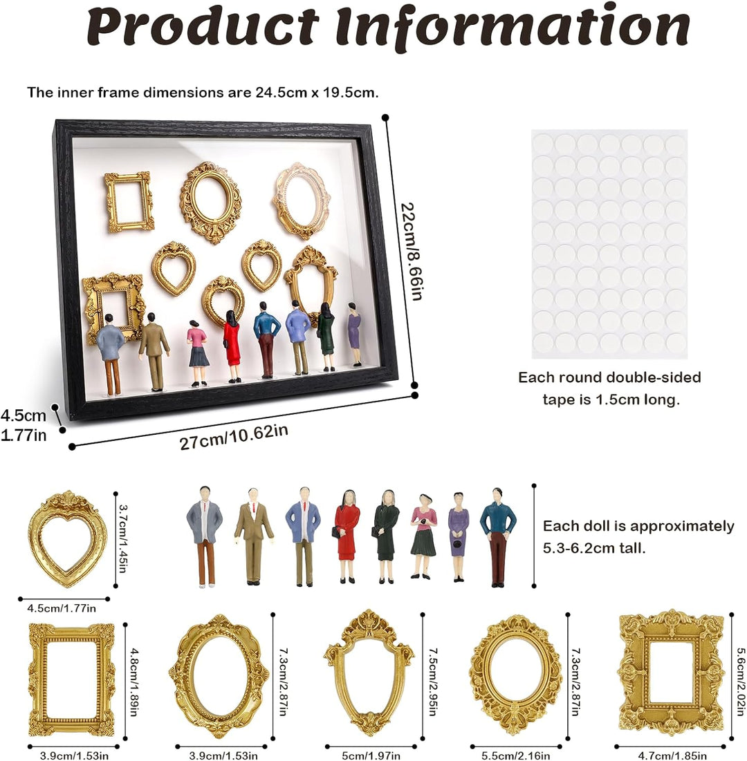 DIY Mini Museum Silhouette Box, Mini Figuren Menschen Museum Bilderrahmen mit 8 Goldenen Rahmen & 8