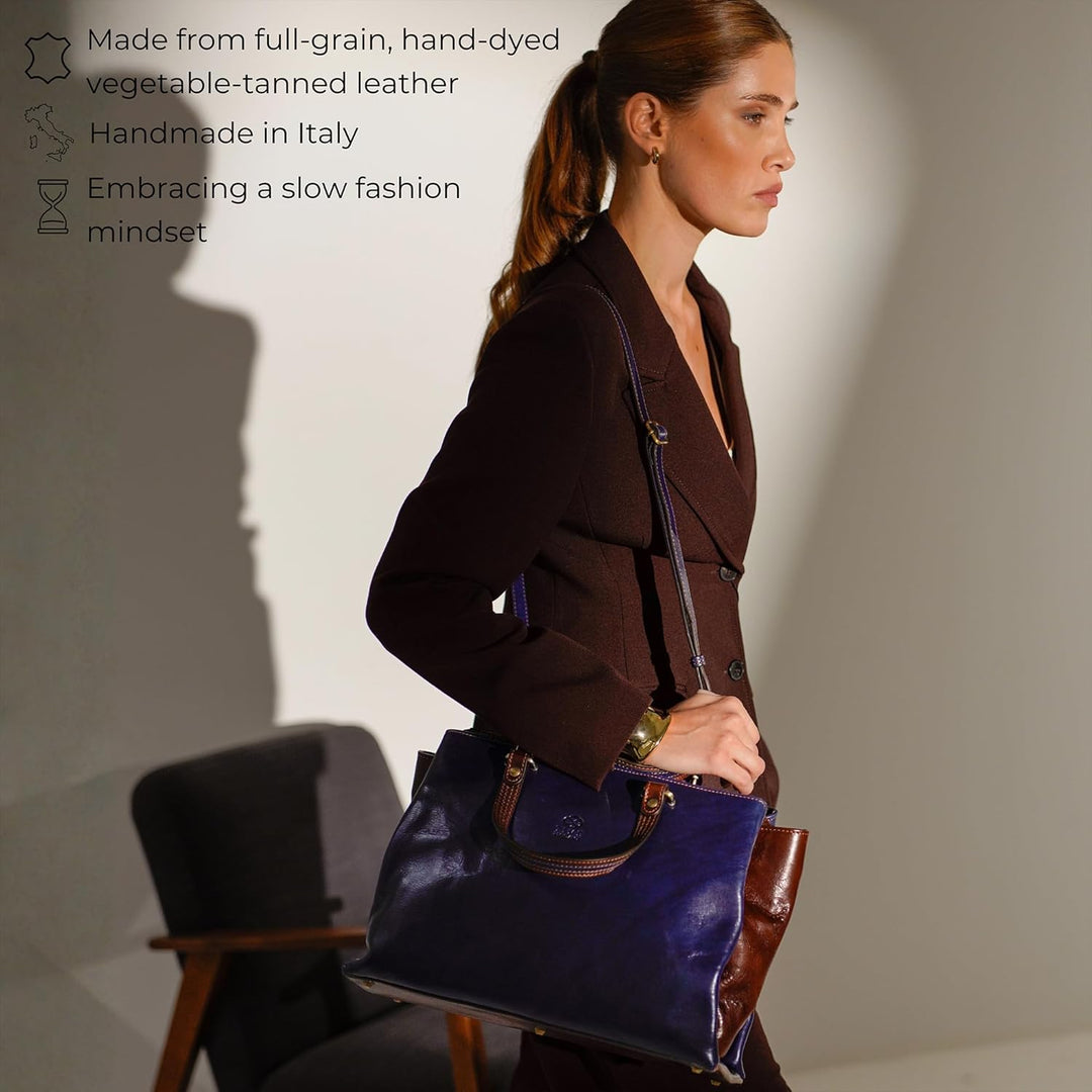 Time Resistance Schultertasche Damen - Handtasche aus Leder - Made in Italy - Tragetasche - Shopper