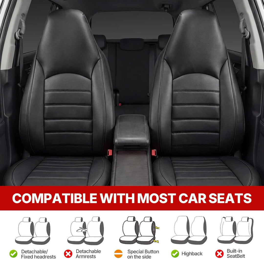 AUTOYOUTH Universal Vordersitzbezüge, wasserdicht, PU-Leder, Schwarz, Airbag-kompatibel, Paar, für S