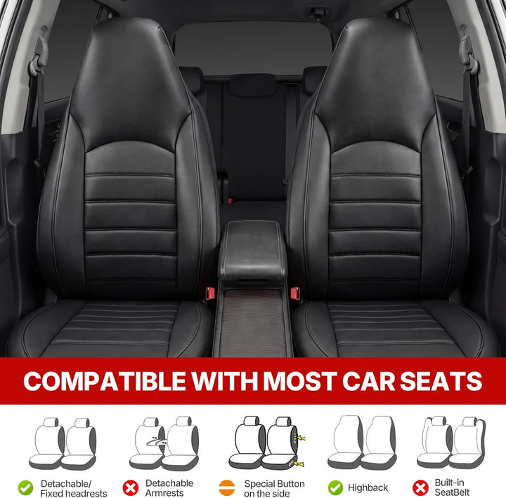 AUTOYOUTH Universal Vordersitzbezüge, wasserdicht, PU-Leder, Schwarz, Airbag-kompatibel, Paar, für S