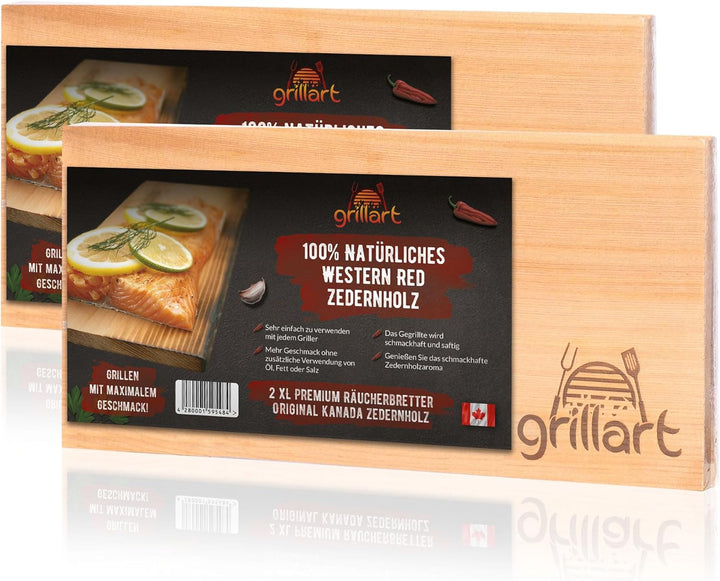 grillart® 2 Pack XL Grillbretter (Doppelpack 4 STK) - Zedernholzbrett zum Grillen - Räucherbretter a