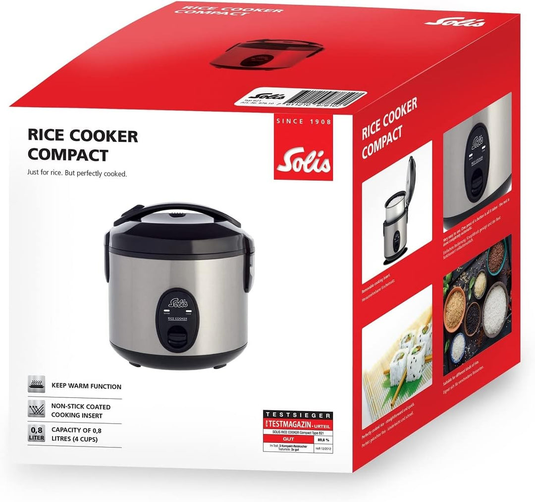 Solis Rice Cooker Compact 821 - Reiskocher Klein - Weisser/brauner Reis - Warmhaltefunktion - 4 Tass