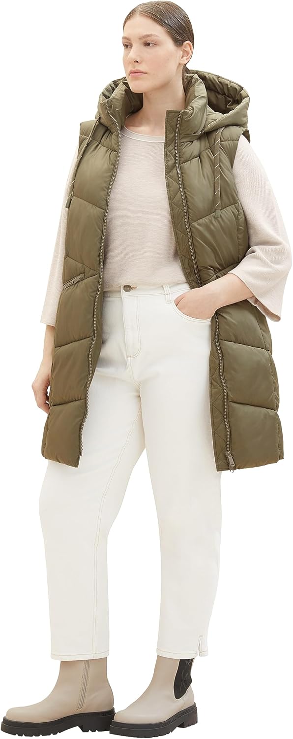 TOM TAILOR Damen Longstyle Steppweste 46 11848-jungle Soil Green, 46 11848-jungle Soil Green