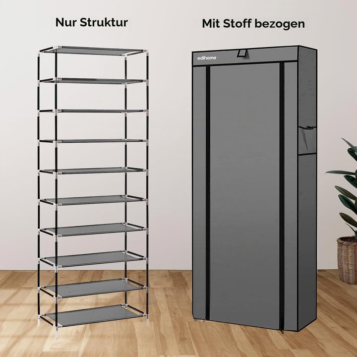 Edihome, Schuhregal, Stoff mit 10 Ebenen, (58 x 28 x 162 cm), Schuhaufbewahrung, mit staubdichtem Üb