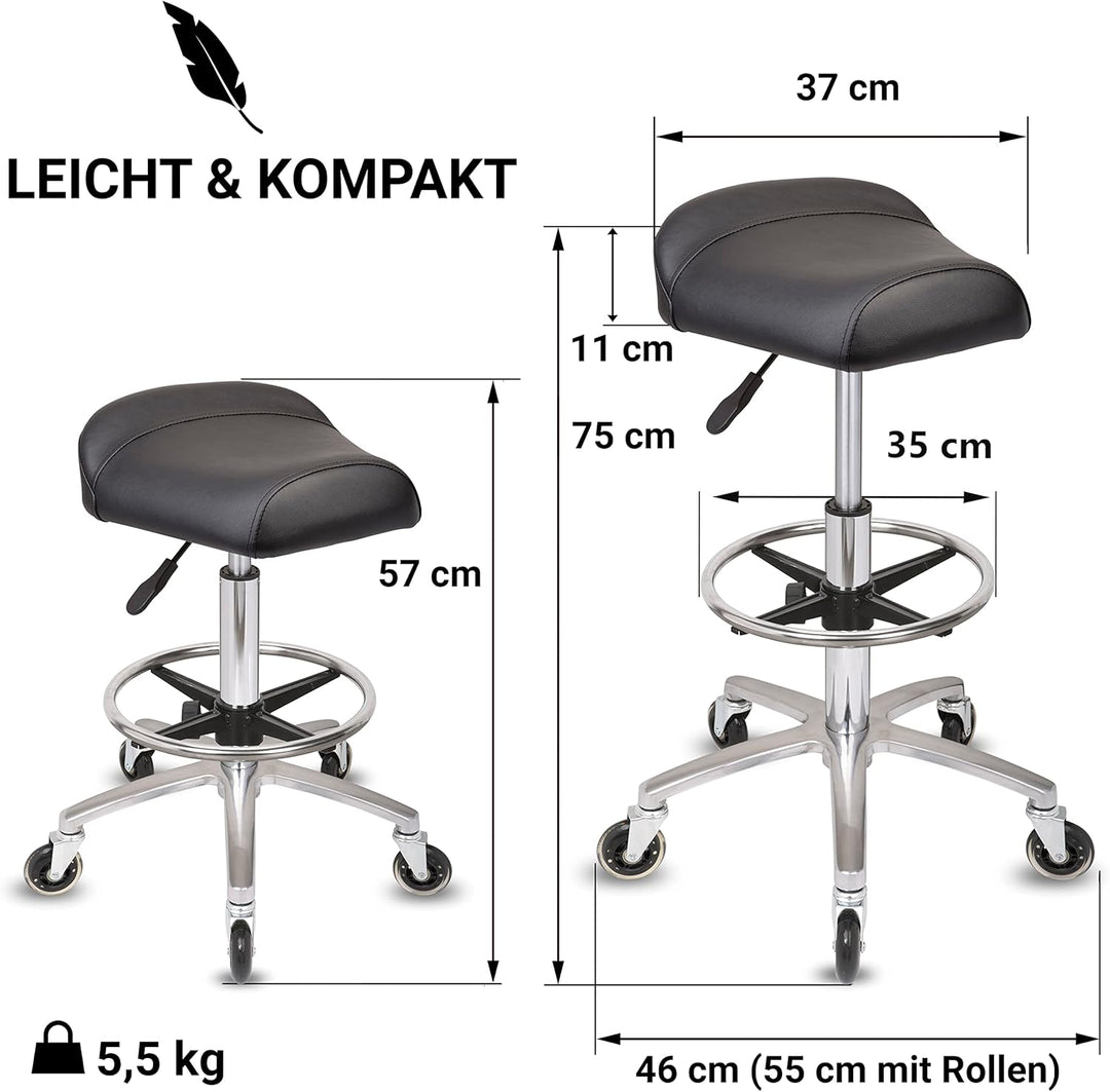 Staboos Rollhocker bis 160 kg - Sattelsitz und Fussstütze ergonomisch geformter Praxishocker (Premiu