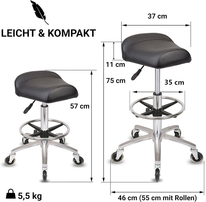 Staboos Rollhocker bis 160 kg - Sattelsitz und Fussstütze ergonomisch geformter Praxishocker (Premiu