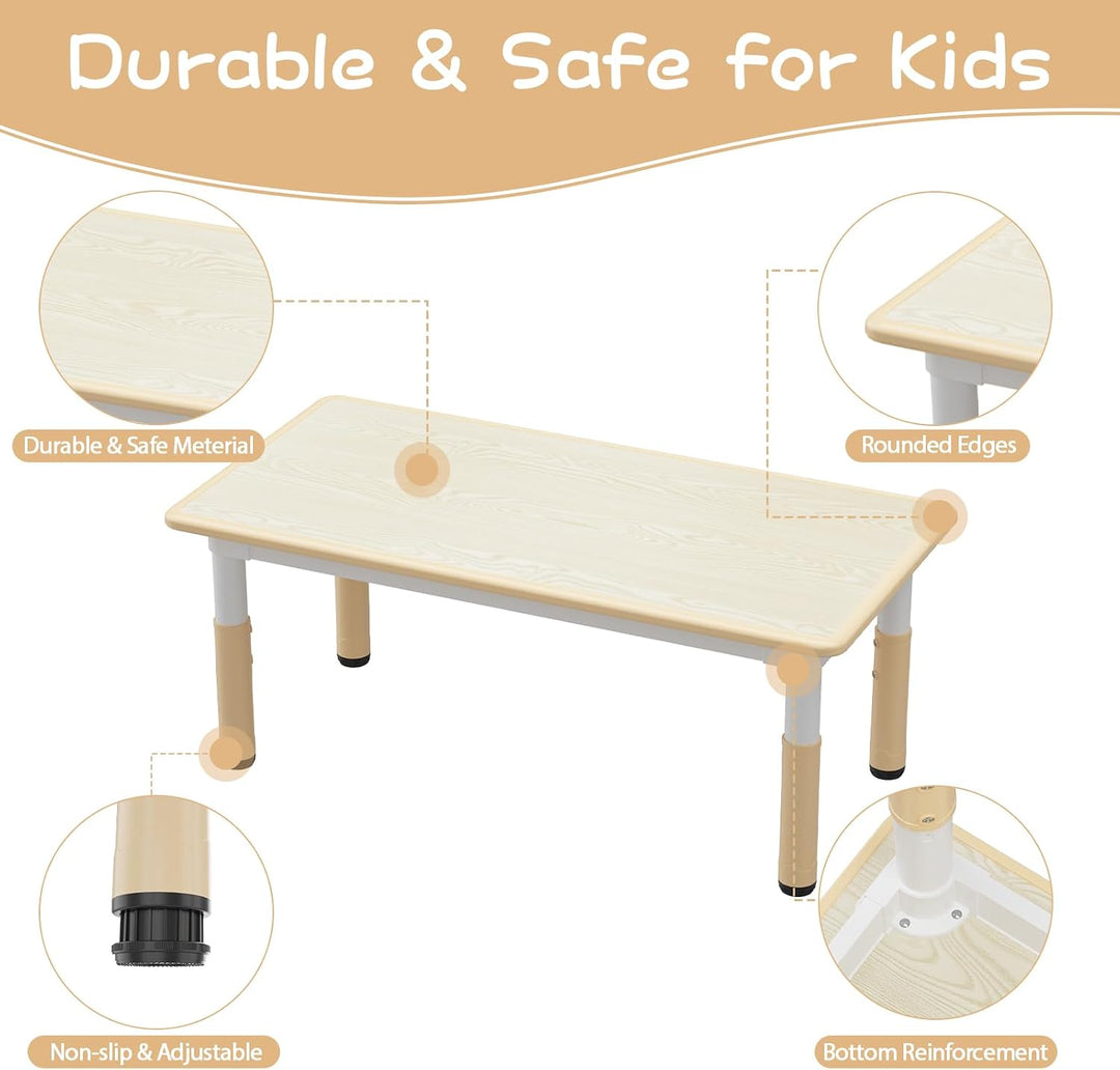 Height-Adjustable Kids Table &amp; 4 Chairs Set, Toddler Activity Play Table, Erasable Graffiti Desktop