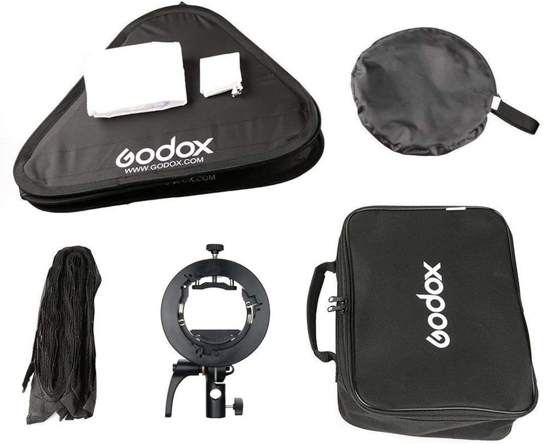 Godox Softbox Soft Light Modifikator Box mit Gitter 80 x 80 cm mit S2 Typ Blitzhalterung, Bowens-Hal