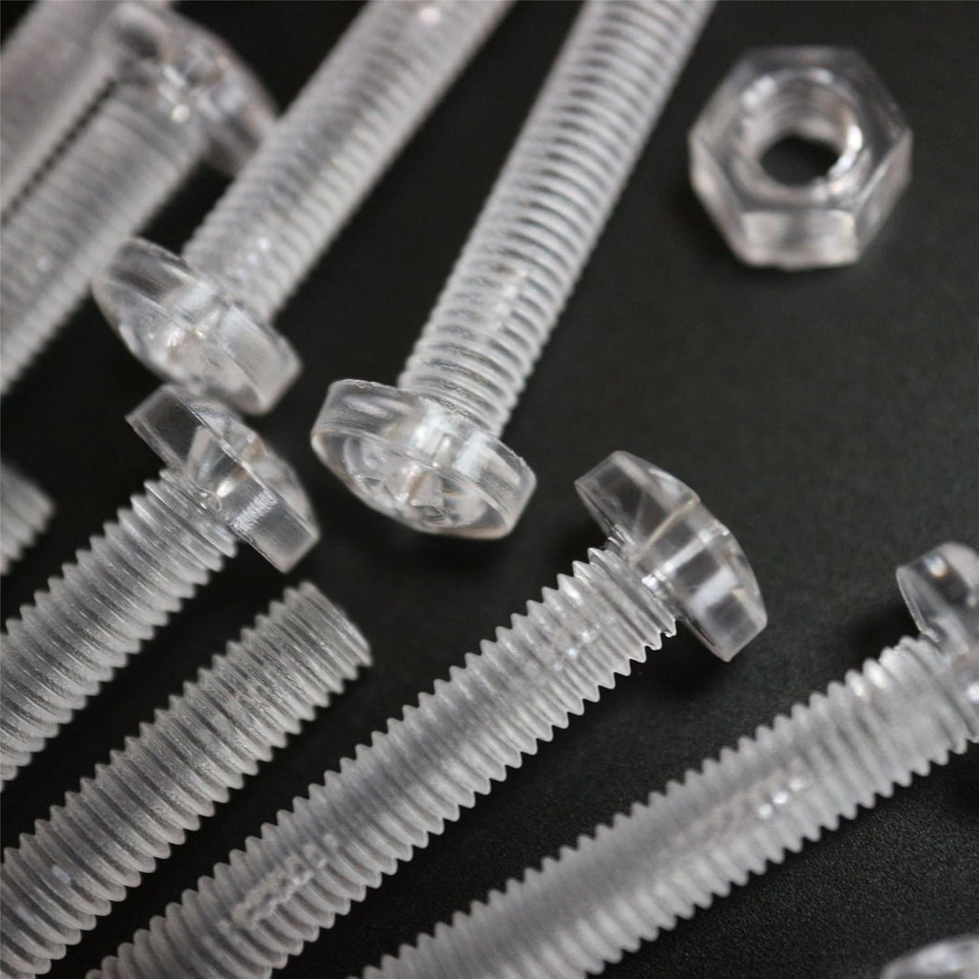 60er-Paket durchsichtige, klare M5 x 40mm Bolzen & Muttern, Unterlegscheiben - Schrauben aus Plastik