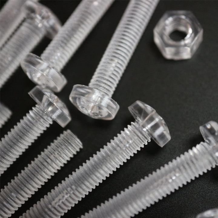 60er-Paket durchsichtige, klare M5 x 40mm Bolzen & Muttern, Unterlegscheiben - Schrauben aus Plastik