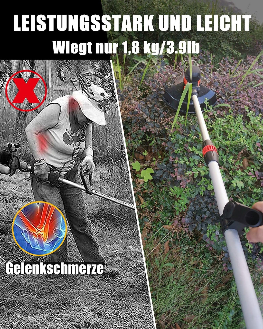 Akku Rasentrimmer für Makita 18V Akku, 4 in 1 BÜRSTENLOS Rasentrimmer mit Messer und Unkrautbürste,