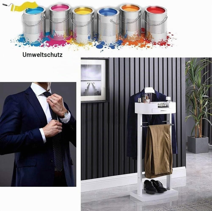 ACEMIC Stummer Diener Kleiderständer Mit Schuhregal Und Schublade Herrendiener Holz Metall Mix, Schl
