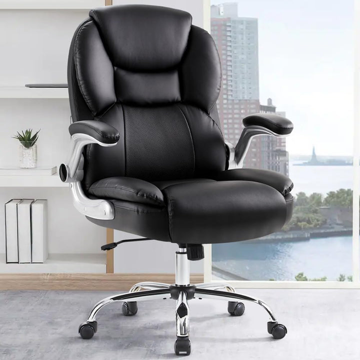 IWMH Bürostuhl Ergonomischer Schreibtischstuhl Chefsessel Drehstuhl mit hochklappbarer Armlehne, höh